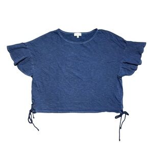 Lucky Brand Dark Blue Striped Short Sleeve Blouse M